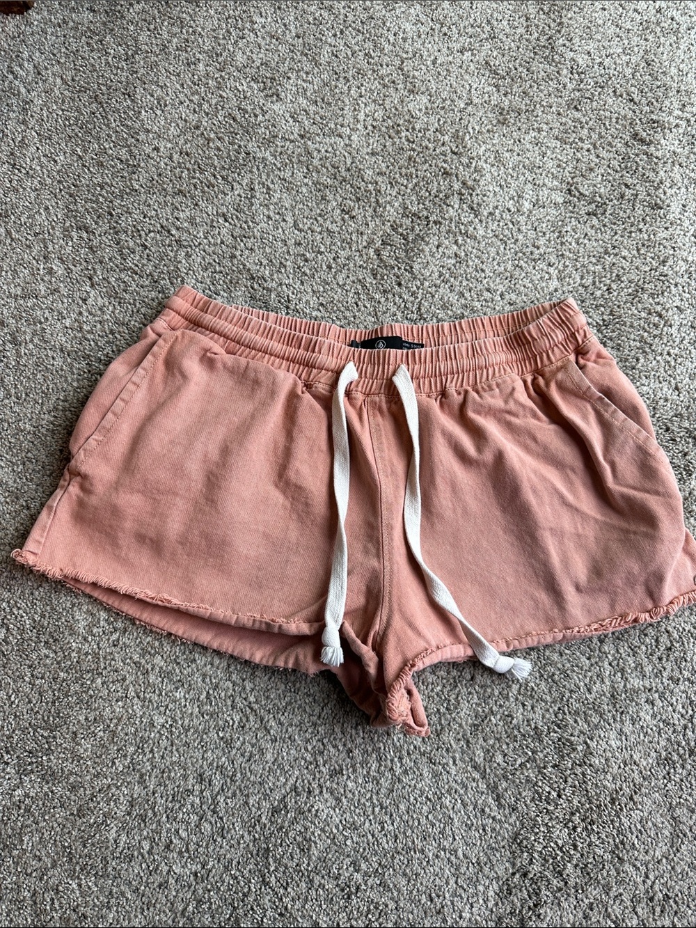 Volcom Women’s Drawstring Athletic Shorts — Peach Pink